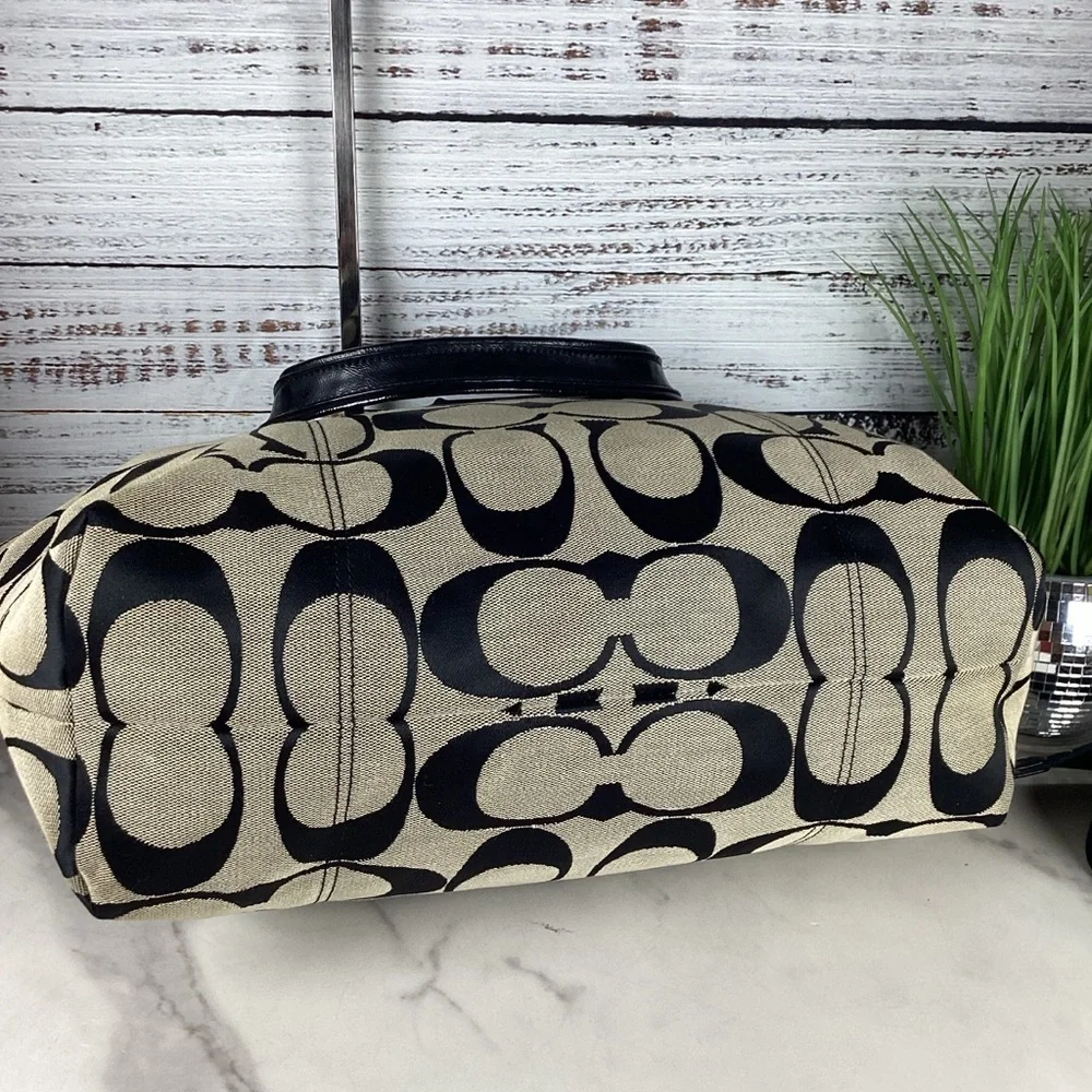 Coach F23391‎ Poppy Bag Black Tan Signature XLarge Tote Crossbody diaperbag
